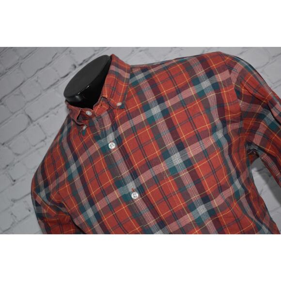 J Crew Dress Shirt Flex Washed Mens Size Large Red Plaid Cotton Blend - Picture 1 of 6